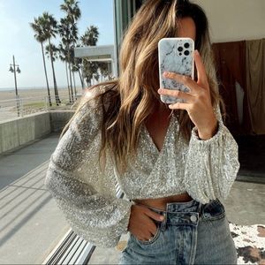 12th Tribe silver sequin shirt size S